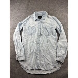 Rails Women's M Blue Denim Shirt Chambray Polka Dot Button Up Distressed Coastal
